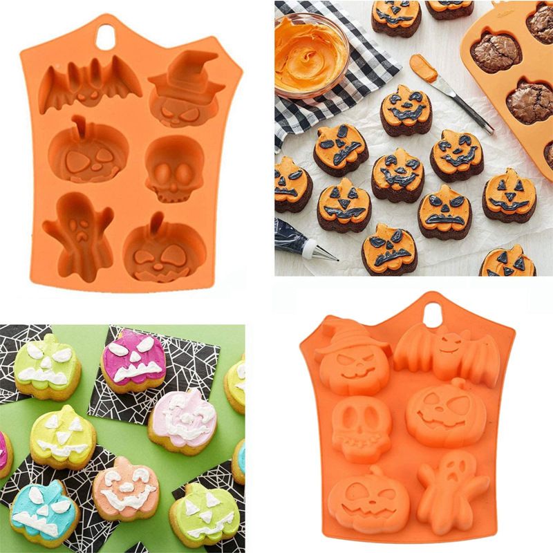 Halloween Silicone Mold, 2 Pack Silicone Baking Mould, Nonstick Muffin Mold with Halloween Pumpkin Molds, Evil, Skull, Ghost