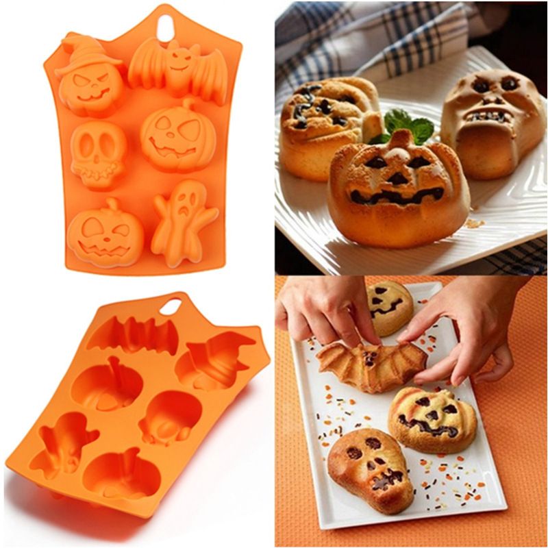 Halloween Silicone Mold, 2 Pack Silicone Baking Mould, Nonstick Muffin Mold with Halloween Pumpkin Molds, Evil, Skull, Ghost