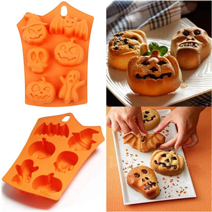 Halloween Silicone Mold, 2 Pack Silicone Baking Mould, Nonstick Muffin Mold with Halloween Pumpkin Molds, Evil, Skull, Ghost