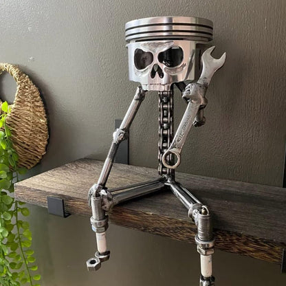 Carved Piston Skull Face Sculpture,Handmade Carving Piston Skull Face Sculpture Metal Art Figurine,Carved Skeleton face