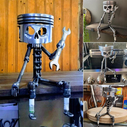 Carved Piston Skull Face Sculpture,Handmade Carving Piston Skull Face Sculpture Metal Art Figurine,Carved Skeleton face