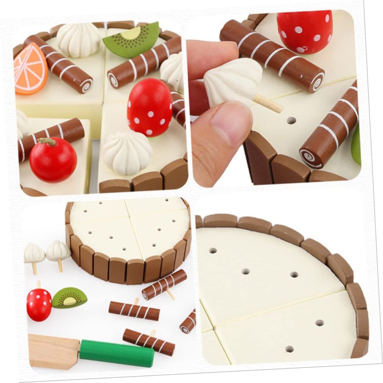 Hey! Play! Birthday Cake-Kids Wooden Magnetic Dessert with Cutting Knife, Chocolate and Vanilla Swirls-Fun Pretend Play
