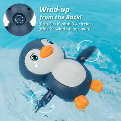 Bath Toys Wind up Backstroke Swimming Penguins for Kids (Blue) Perfect for kid's Christmas gifts, birthday presents