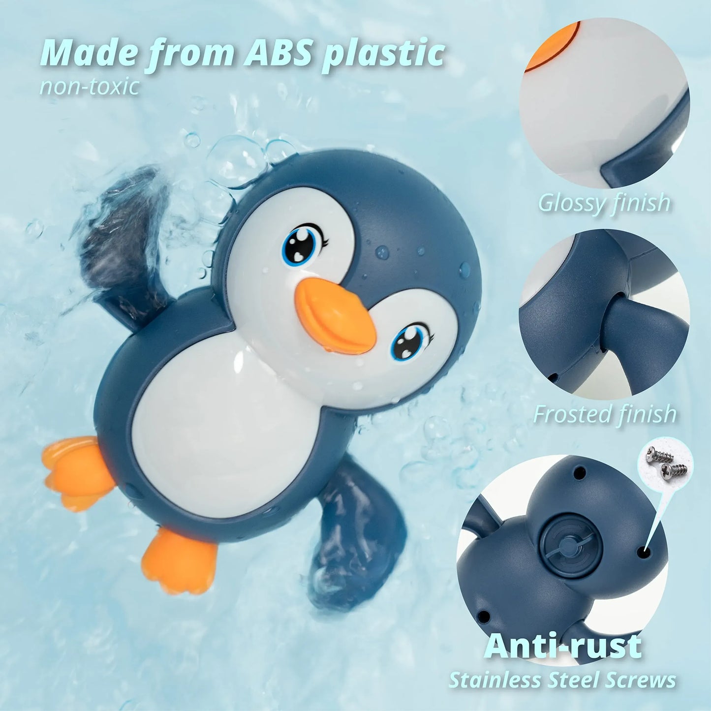 Bath Toys Wind up Backstroke Swimming Penguins for Kids (Blue) Perfect for kid's Christmas gifts, birthday presents