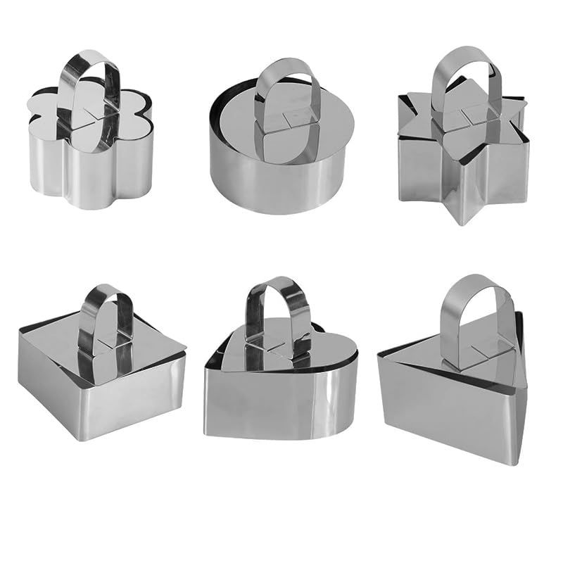Set of 6 Cake Ring Mold, Stainless Steel 3 inch Round Dessert Mousse Mold with Pusher & Lifter Cooking Rings, Tartare Mold