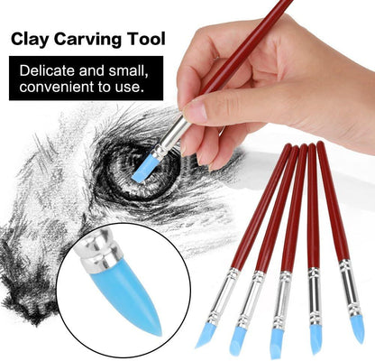 5 Pcs Clay Color Sculpting Shapers – Flexible Rubber Tip Shaping Pen Wipe Out Painting Brushes Carving Tools