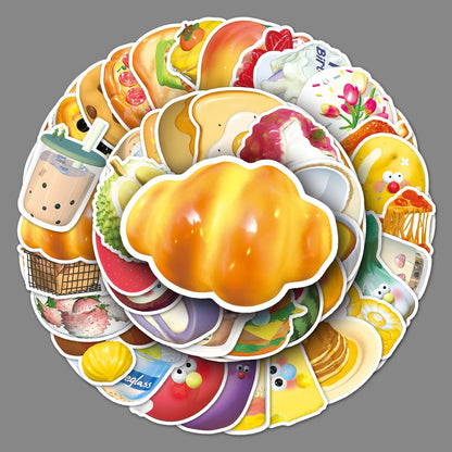 Food Stickers, 50Pcs Cute Fast Food Stickers Chips Hamburger Stickers Yummy Aesthetic Waterproof Stickers for Kids Teens Stickers