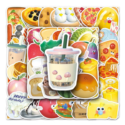 Food Stickers, 50Pcs Cute Fast Food Stickers Chips Hamburger Stickers Yummy Aesthetic Waterproof Stickers for Kids Teens Stickers