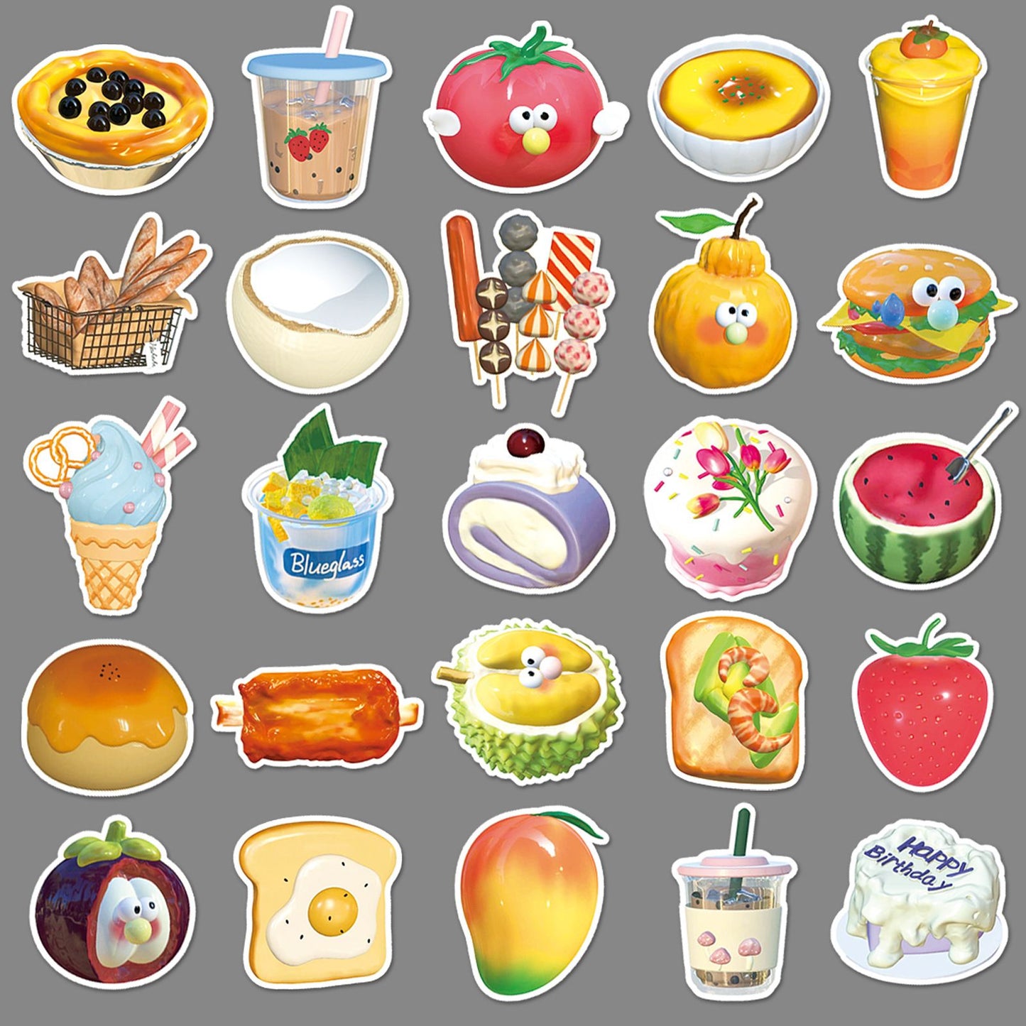 Food Stickers, 50Pcs Cute Fast Food Stickers Chips Hamburger Stickers Yummy Aesthetic Waterproof Stickers for Kids Teens Stickers