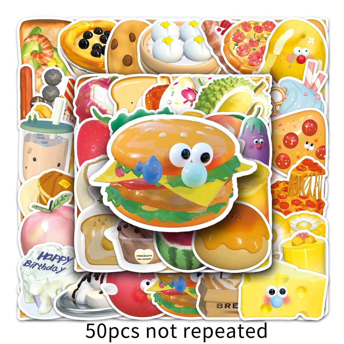 Food Stickers, 50Pcs Cute Fast Food Stickers Chips Hamburger Stickers Yummy Aesthetic Waterproof Stickers for Kids Teens Stickers