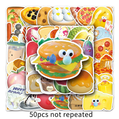 Food Stickers, 50Pcs Cute Fast Food Stickers Chips Hamburger Stickers Yummy Aesthetic Waterproof Stickers for Kids Teens Stickers