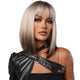 Short Bob Wig with Bangs Synthetic Blonde to Brown Hair Wig Dark Roots Shoulder Length Straight Natural Wig  , 13 Inch