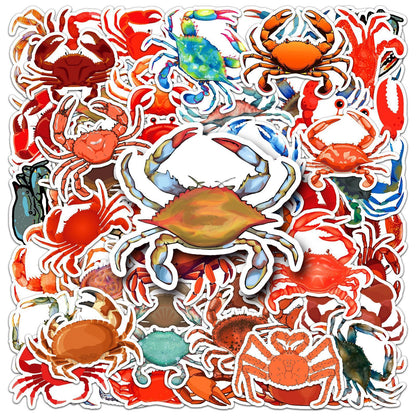 Various Crab Vinyl Stickers for Girls Boys Teens Kids |50 Pcs| Cute Cartoon Waterproof Stickers for Water Bottle Laptop Flasks
