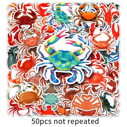 Various Crab Vinyl Stickers for Girls Boys Teens Kids |50 Pcs| Cute Cartoon Waterproof Stickers for Water Bottle Laptop Flasks