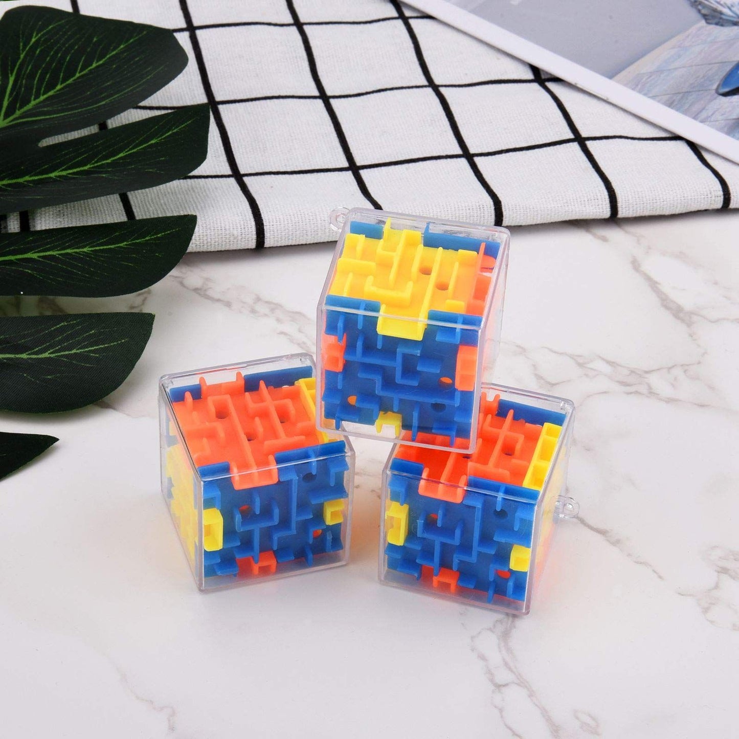 3D Cube Maze Puzzle, 3 Pack Maze Puzzle Box Mind Puzzles Leisure Toys for Adults(Blue Yellow Orange) 3pcs