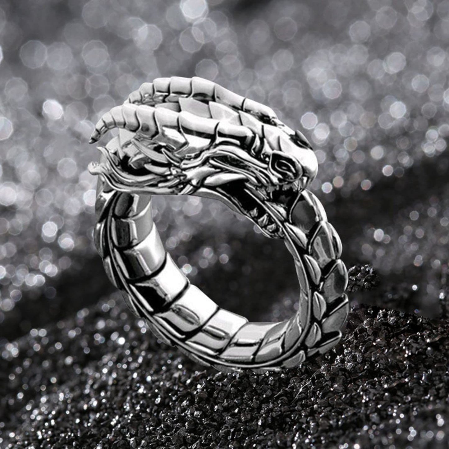 Men's Dragon Ring, Gothic Dragon Head Ring, Punk Stone Dragon Ring, Boys' Hip Hop Retro Rock Dragon Animal Jewelry