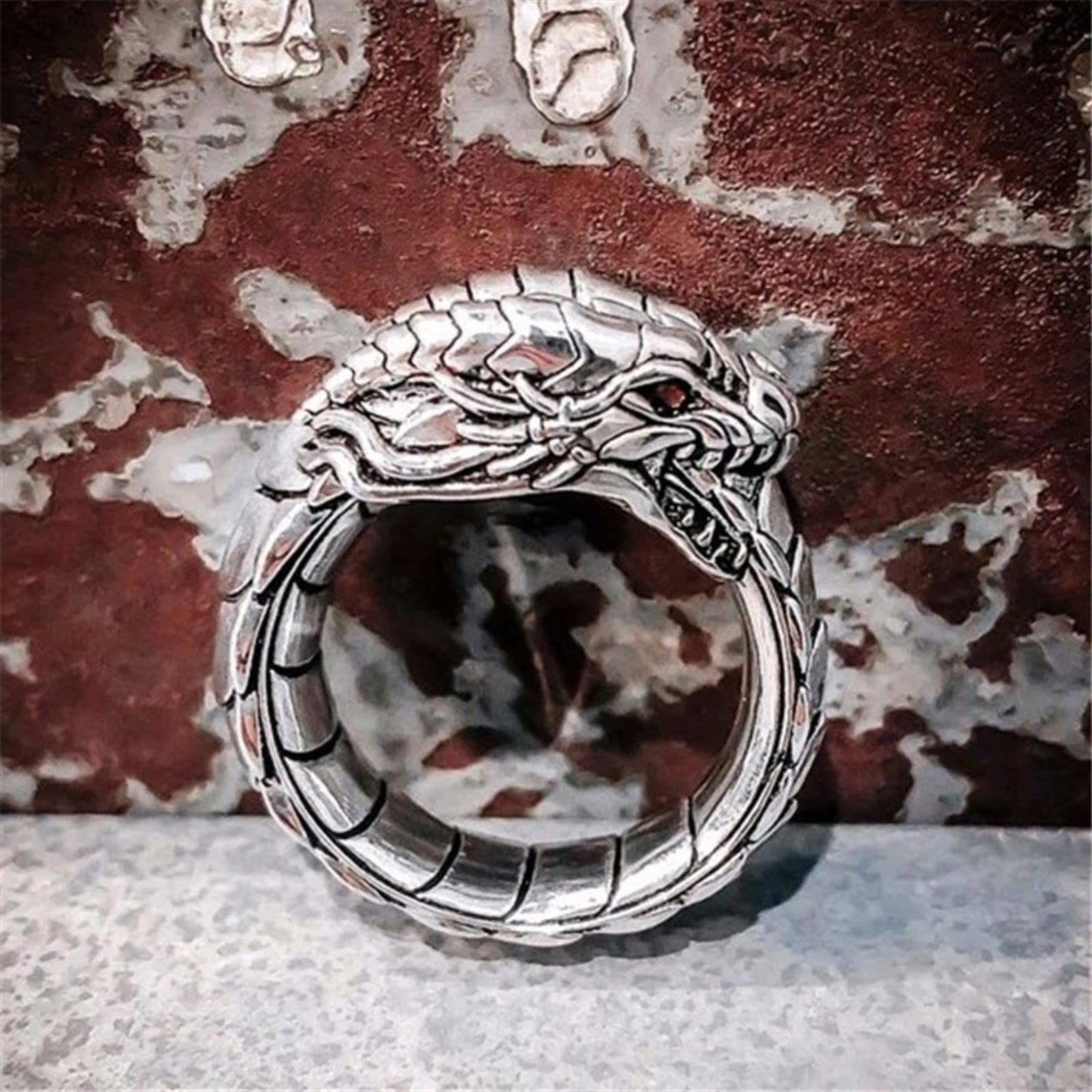 Men's Dragon Ring, Gothic Dragon Head Ring, Punk Stone Dragon Ring, Boys' Hip Hop Retro Rock Dragon Animal Jewelry