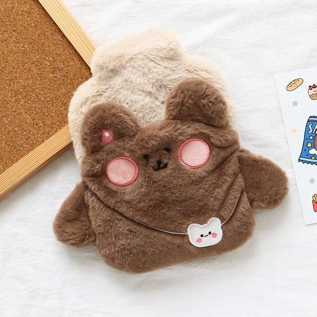 Cartoon Hot Water Bottle with Cute Plush Cover Water Injection Hot Water Bag Anti-scalding Portable Hand Warmer Gift for Girls