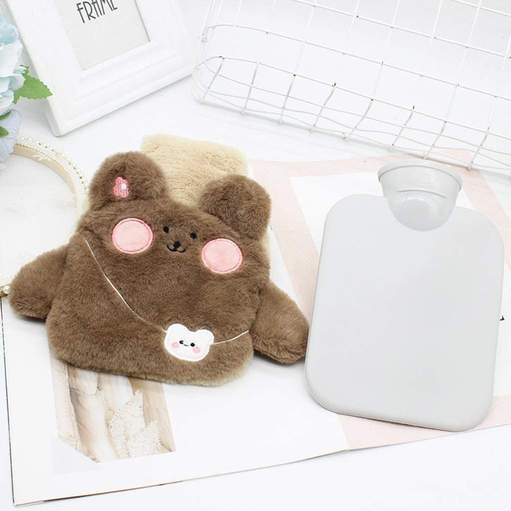 Cartoon Hot Water Bottle with Cute Plush Cover Water Injection Hot Water Bag Anti-scalding Portable Hand Warmer Gift for Girls