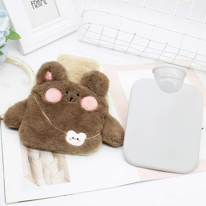 Cartoon Hot Water Bottle with Cute Plush Cover Water Injection Hot Water Bag Anti-scalding Portable Hand Warmer Gift for Girls
