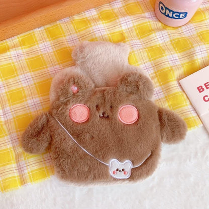 Cartoon Hot Water Bottle with Cute Plush Cover Water Injection Hot Water Bag Anti-scalding Portable Hand Warmer Gift for Girls