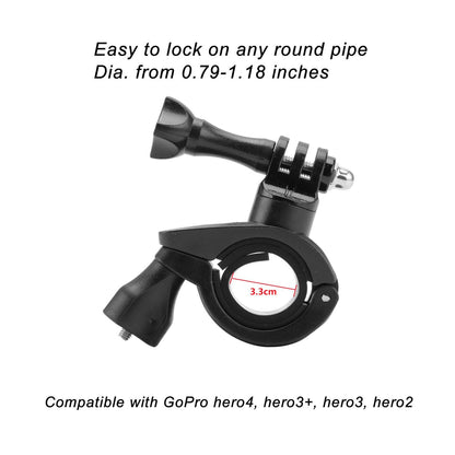 Bicycle camera bracket, motorcycle handlebar bracket, seat pillar, ski pole bracket, 360 degree rotation
