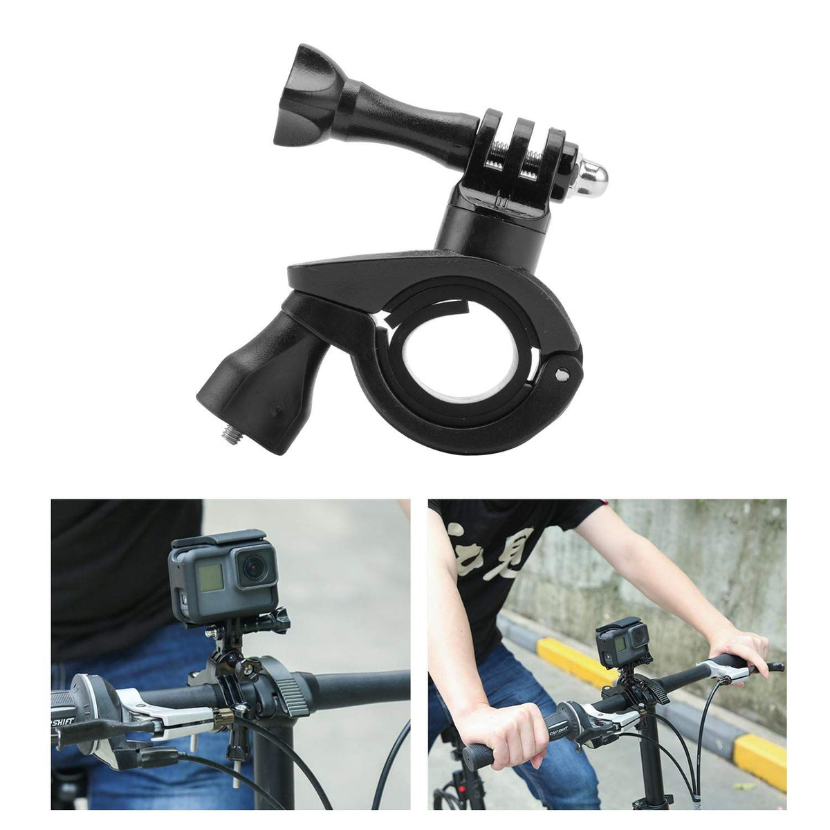 Bicycle camera bracket, motorcycle handlebar bracket, seat pillar, ski pole bracket, 360 degree rotation