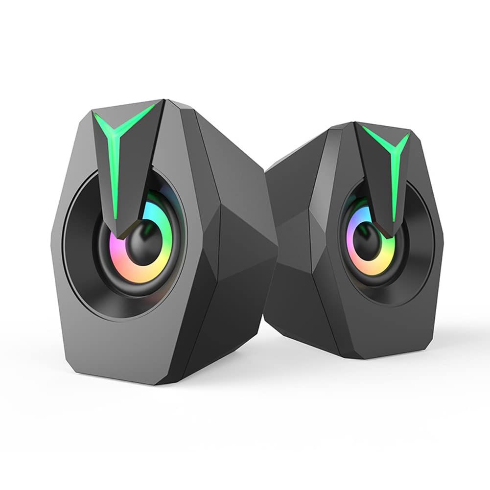 LED Computer Speaker USB Powered 3.5mm Stereo Audio Desktop Speakers for PC, MP3 Player, Laptop, Smartphone (Black)