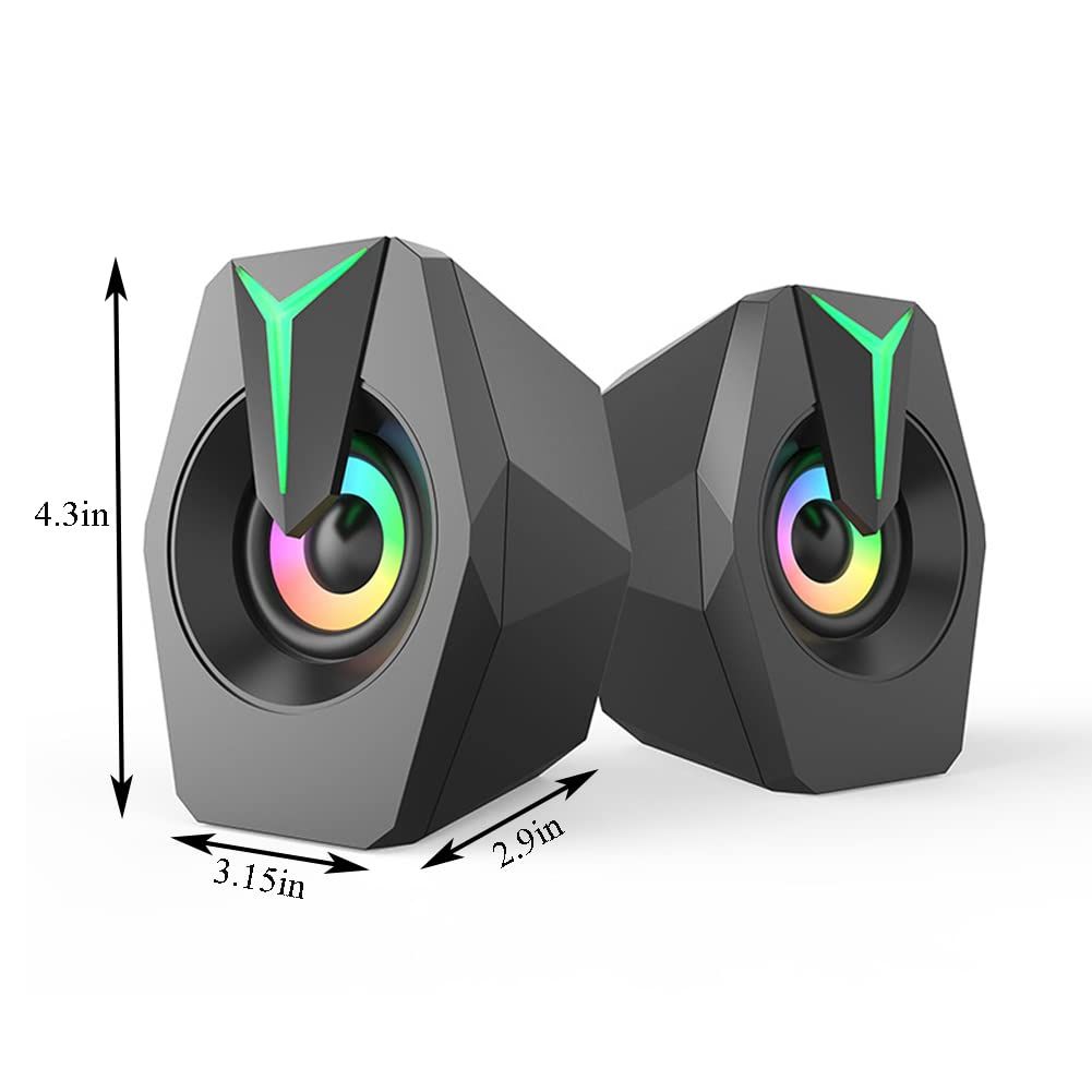 LED Computer Speaker USB Powered 3.5mm Stereo Audio Desktop Speakers for PC, MP3 Player, Laptop, Smartphone (Black)
