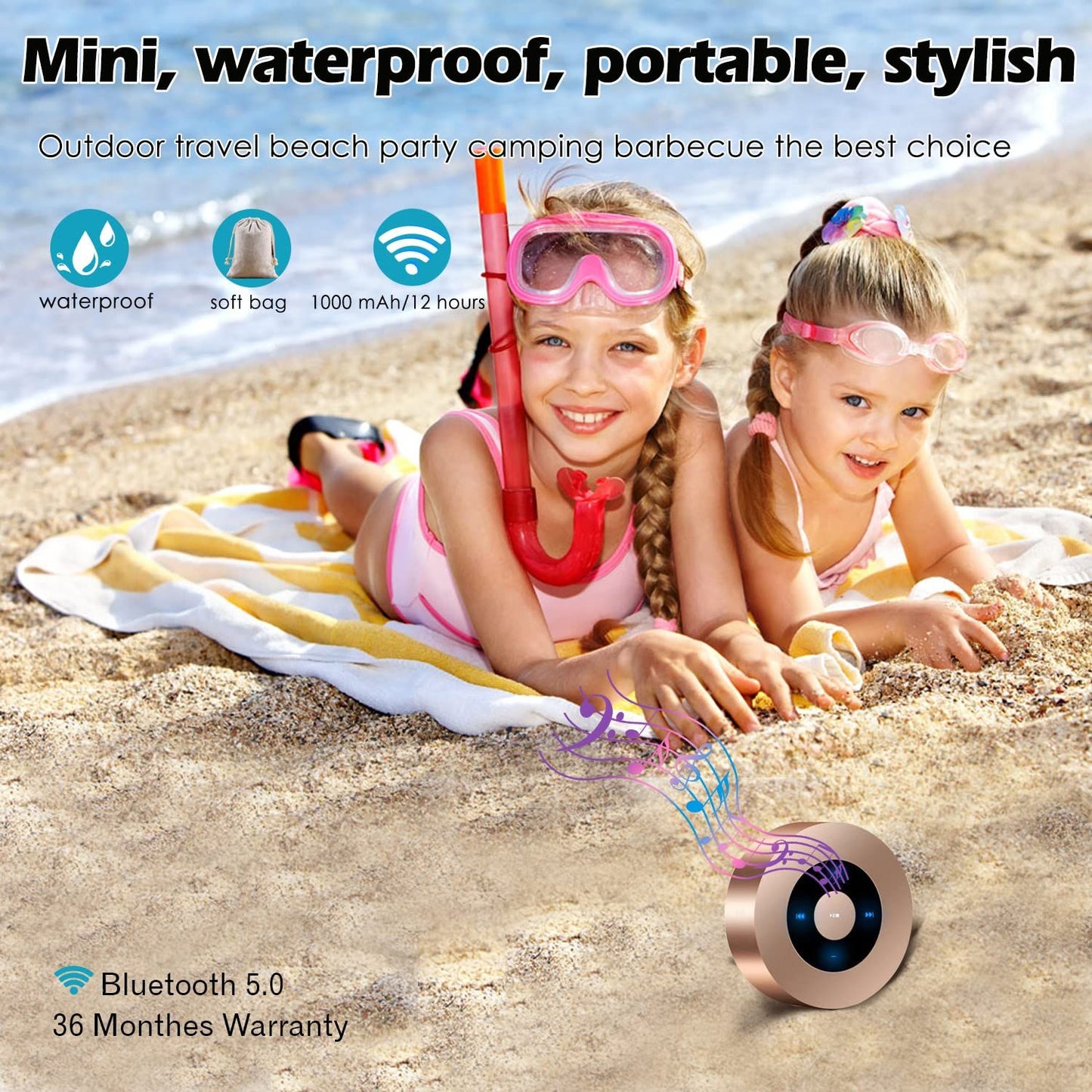 Smart LED Touch Play Bluetooth Speaker Portable Wireless Speakers with HD Sound / 12-Hour Playtime(Gold)