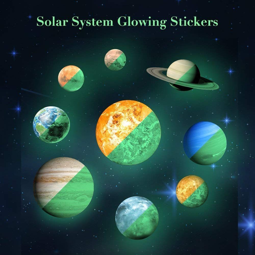 9pcs Removable Glow in The Dark Planet Wall Stickers Sun Earth and so on Glowing Planets Wall Decals Art Decor