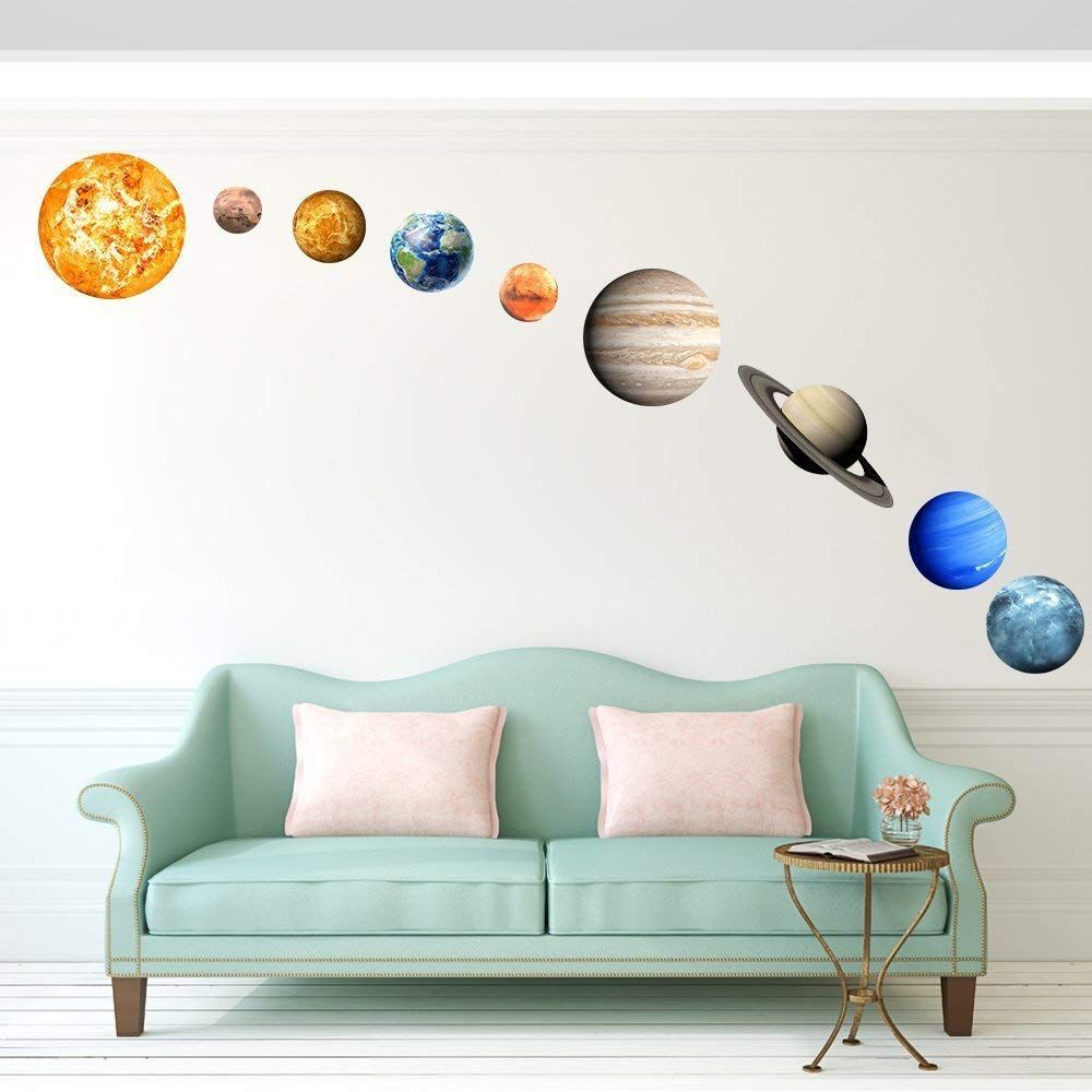 9pcs Removable Glow in The Dark Planet Wall Stickers Sun Earth and so on Glowing Planets Wall Decals Art Decor