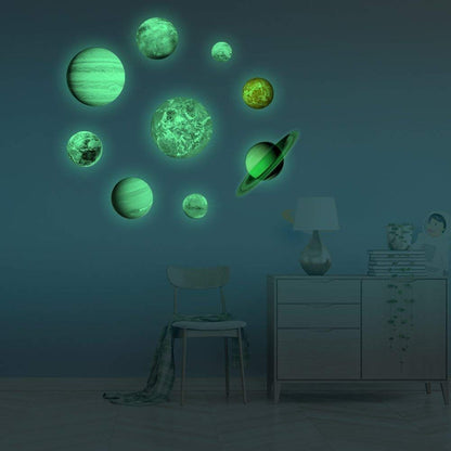 9pcs Removable Glow in The Dark Planet Wall Stickers Sun Earth and so on Glowing Planets Wall Decals Art Decor
