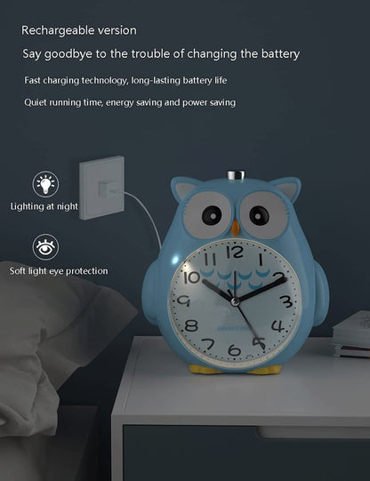 Creative Children's Alarm Clock, Cute Cartoon Bell Portable High-Volume Rechargeable Alarm Clock with Night Light,