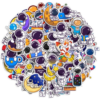 Cartoon astronaut stickers for boys, teenagers, and girls | 83 pieces | Fashionable vinyl waterproof stickers for laptops and tablets