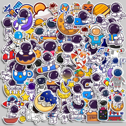 Cartoon astronaut stickers for boys, teenagers, and girls | 83 pieces | Fashionable vinyl waterproof stickers for laptops and tablets
