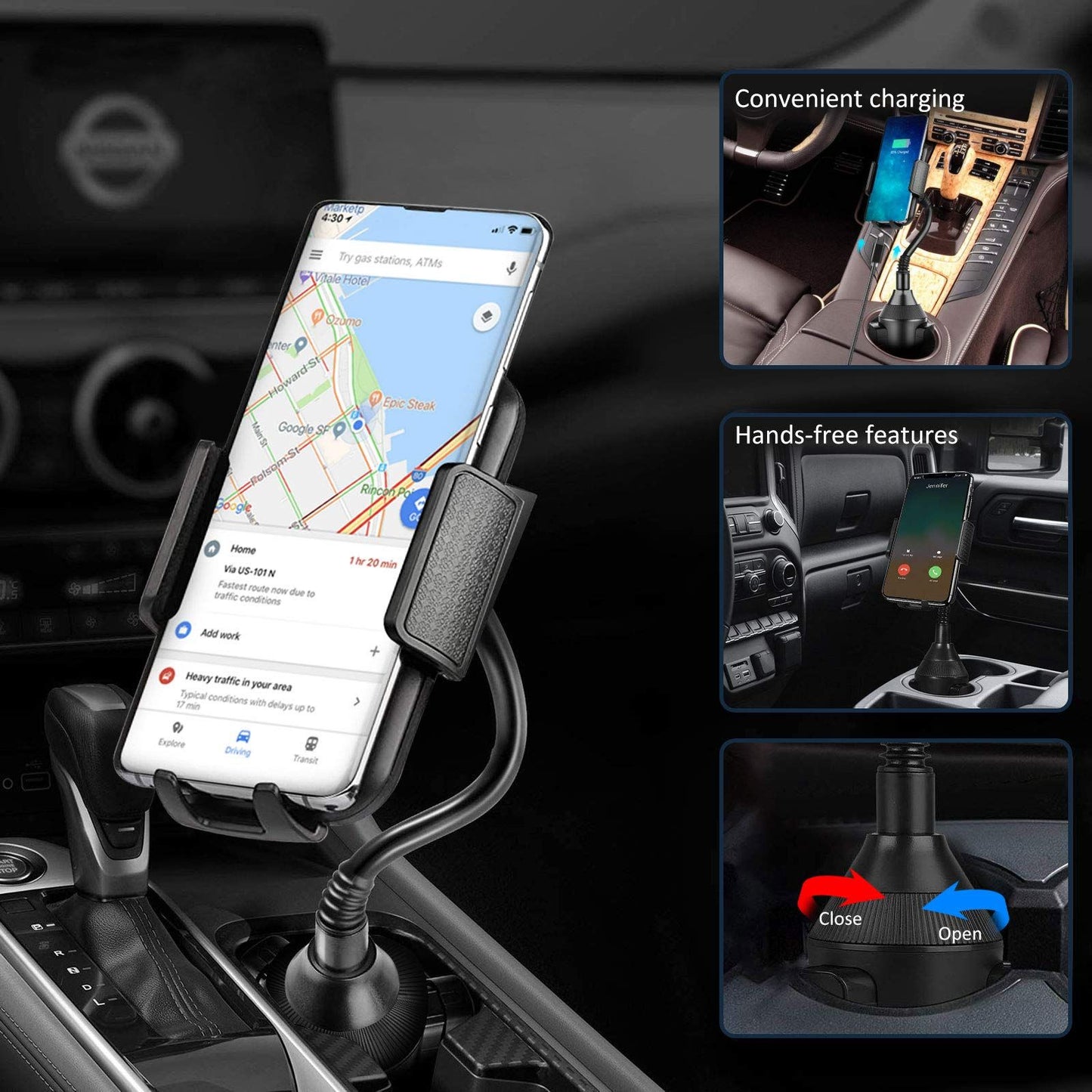 Car Cup Holder Phone Mount, No Shake Cup Phone Holder for Car, Phone Cup Holder Mount Compatible with Most Phones