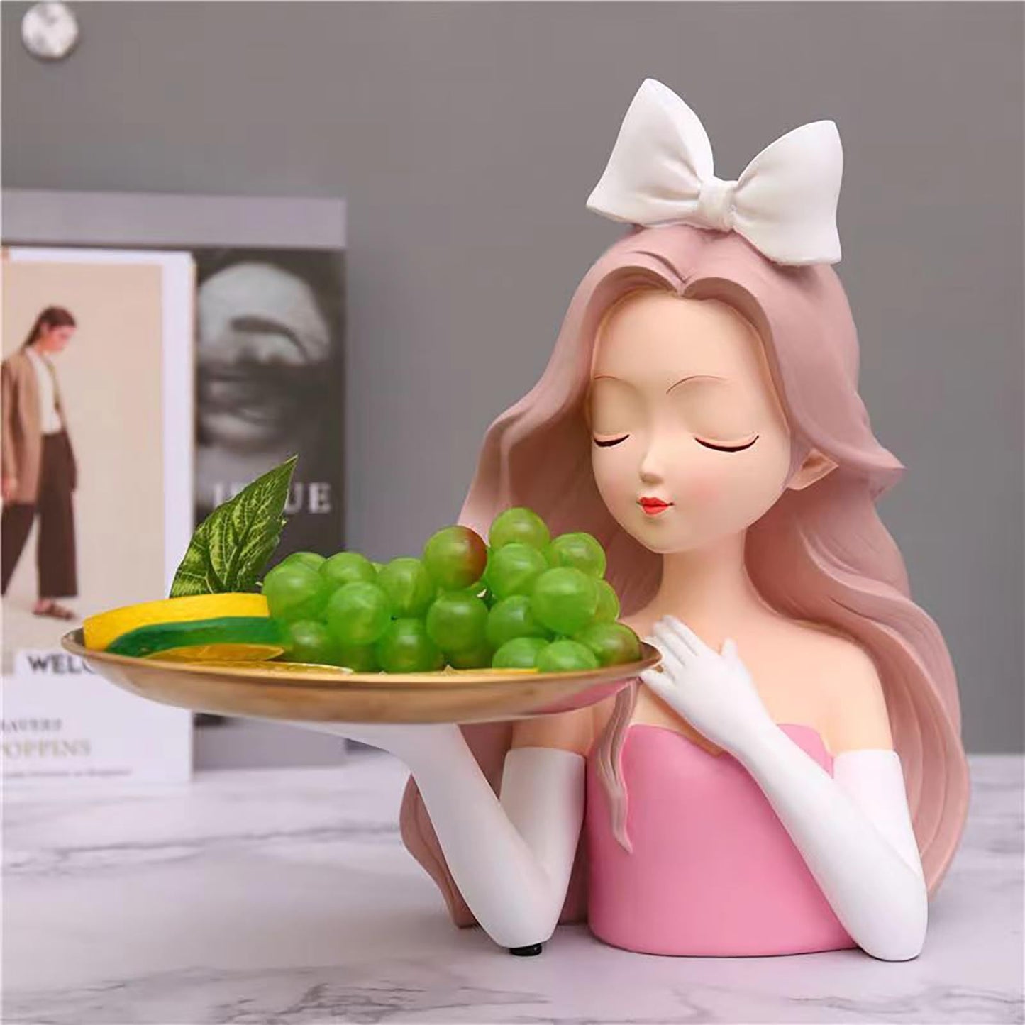 Girl Sculptures Porch Decor Tray, Holding Storage Tray, Girl Figurine Ornament Modern Cute Girl Decoration with Tray