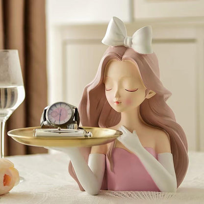 Girl Sculptures Porch Decor Tray, Holding Storage Tray, Girl Figurine Ornament Modern Cute Girl Decoration with Tray