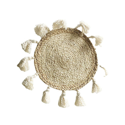 Boho Wall Decor Circle Wall Decor Basket Macrame Wall Hanging Round Straw Living Room Wall Home Décor,12"