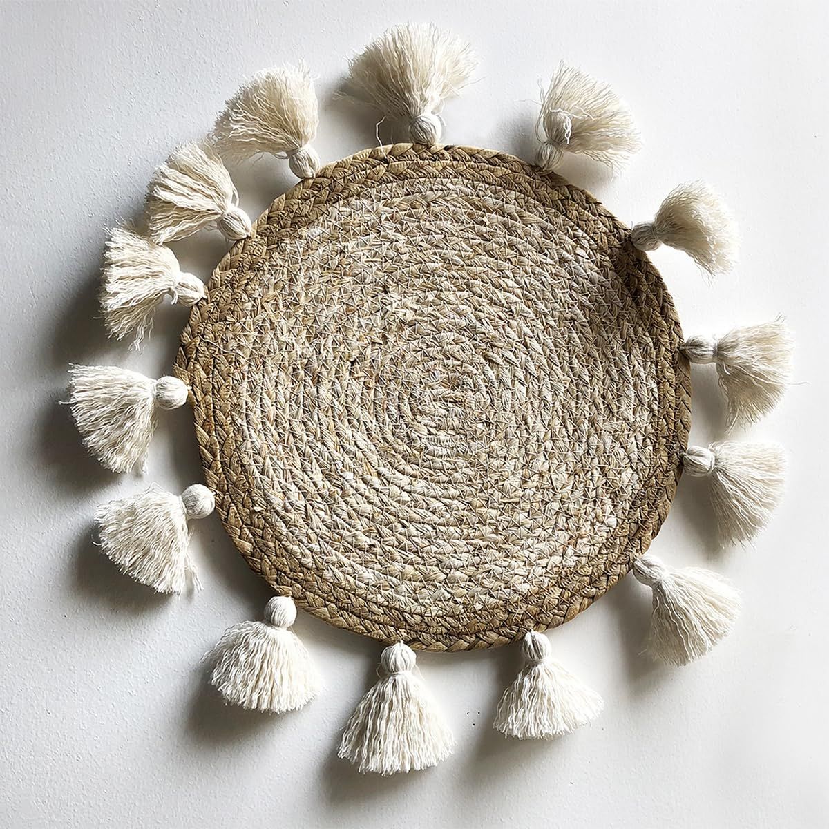Boho Wall Decor Circle Wall Decor Basket Macrame Wall Hanging Round Straw Living Room Wall Home Décor,12"