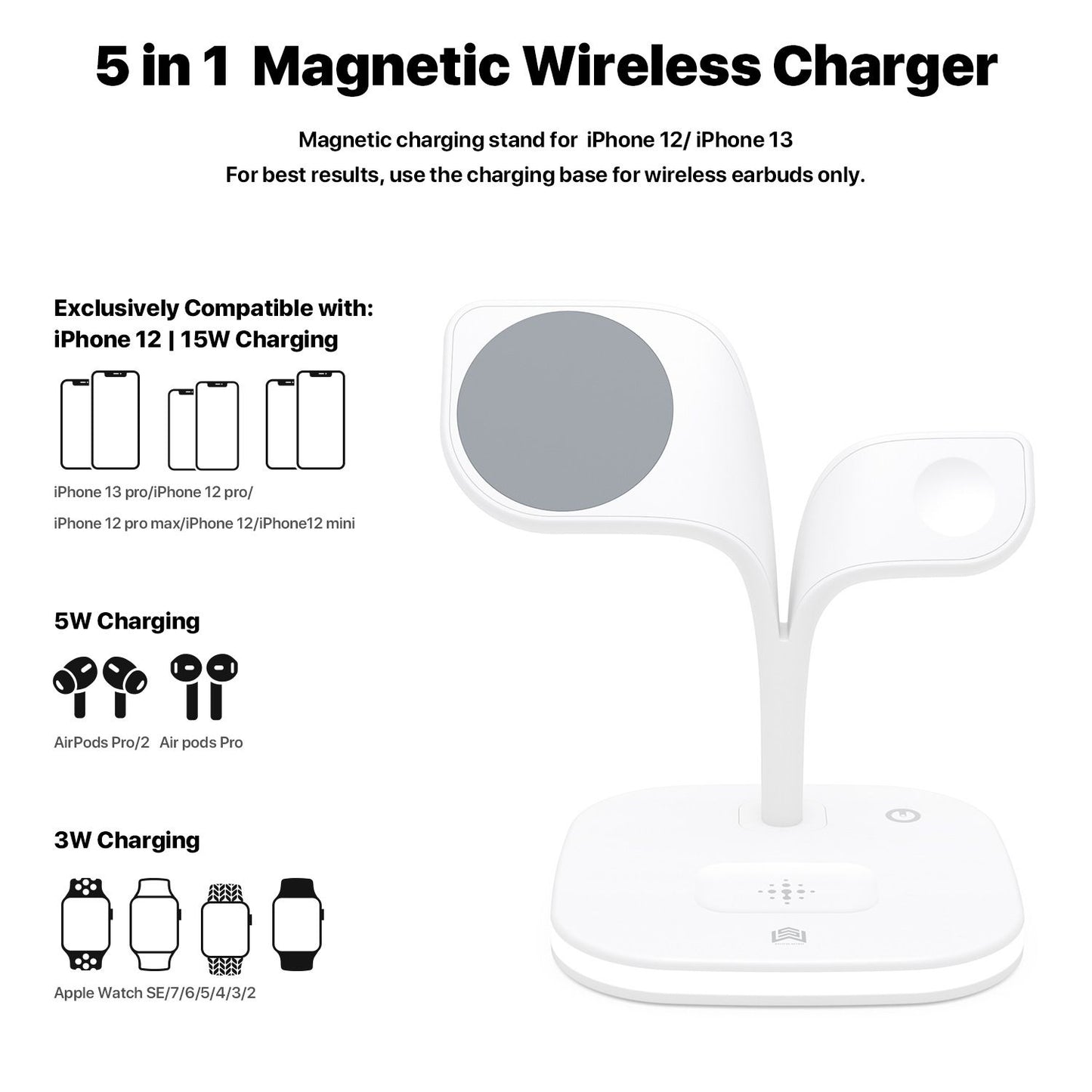 White wireless charger 3 in 1 Fast Charge Charging Station that complements your room Charging Station（165*120*160mm）
