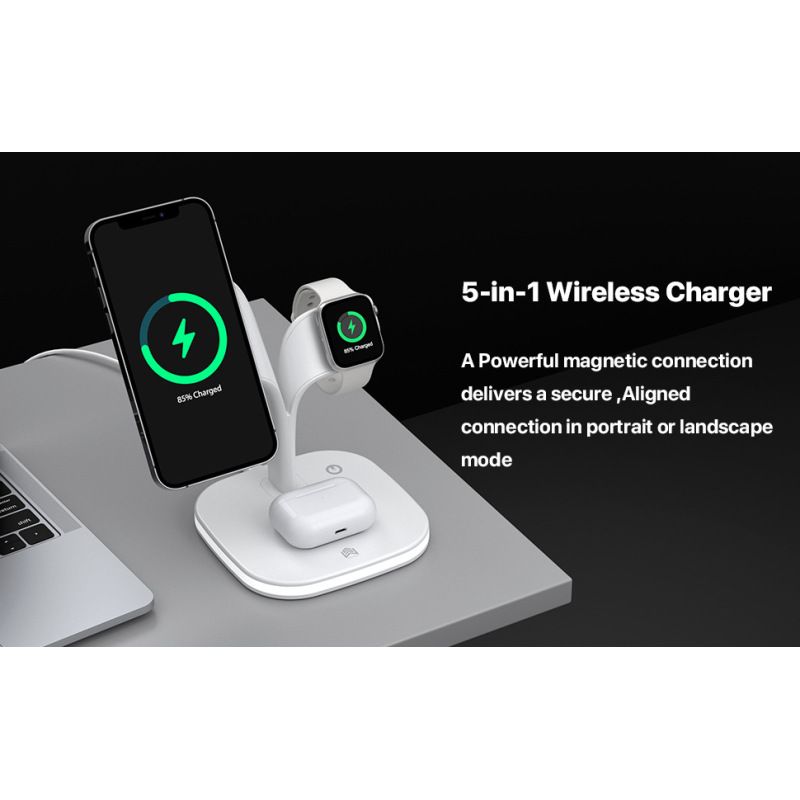 White wireless charger 3 in 1 Fast Charge Charging Station that complements your room Charging Station（165*120*160mm）