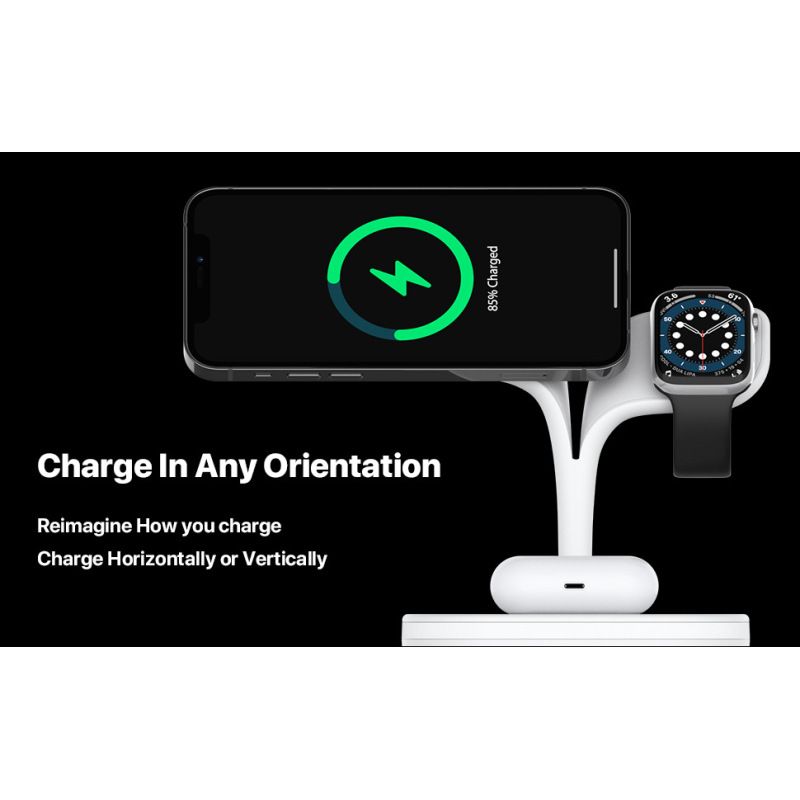 White wireless charger 3 in 1 Fast Charge Charging Station that complements your room Charging Station（165*120*160mm）