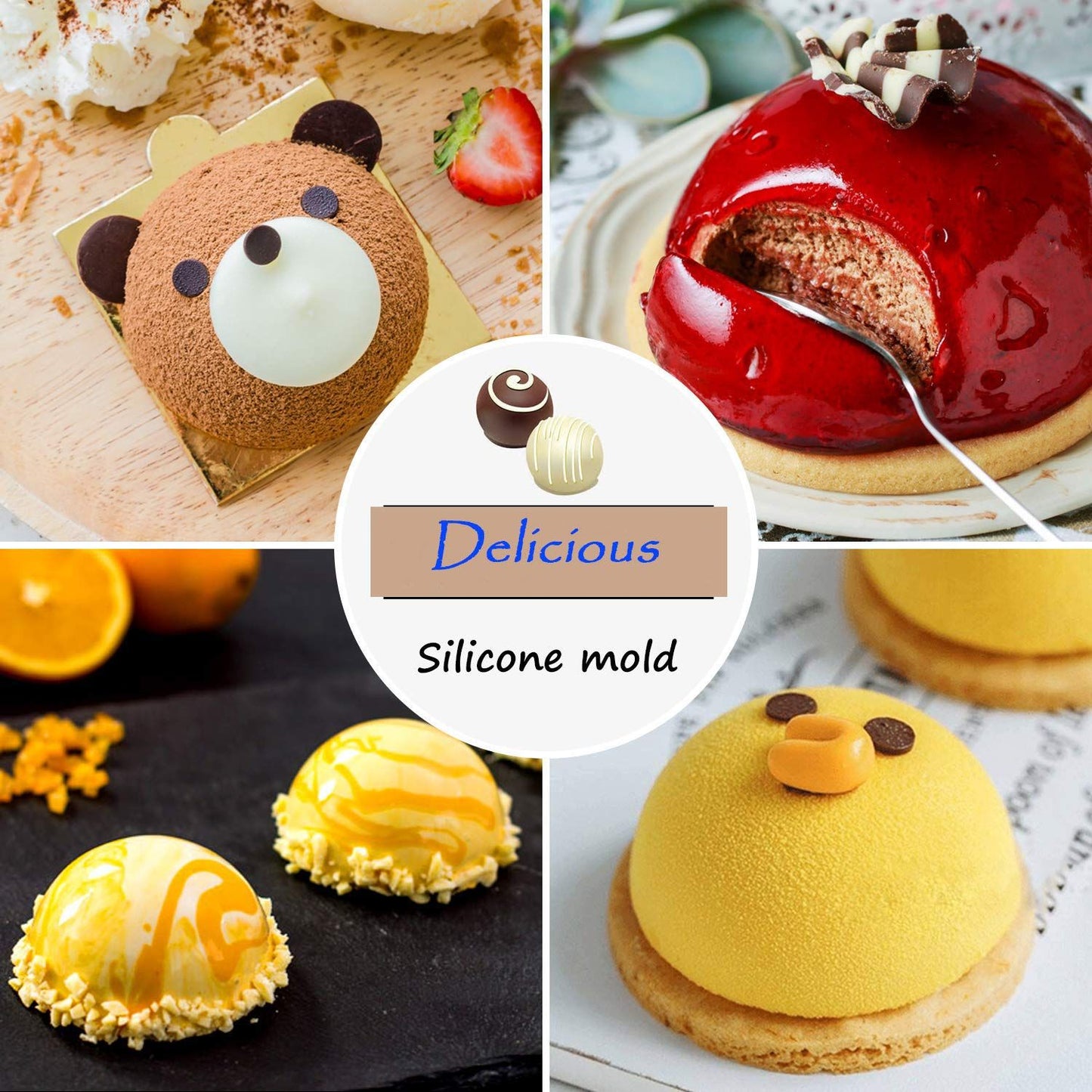 Chocolate Bomb Mold, Silicone Hot Cocoa Bombs Molds, 2 Packs Circle Baking Mold for Making Dessert Candy, Dome Cake