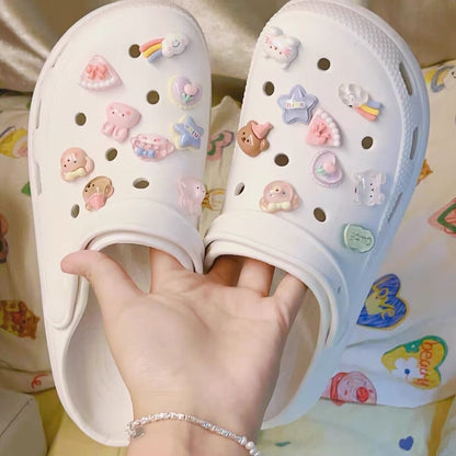 20 Pcs Unisex-Adult Cute Shoe Decoration Charms for Crocs Sandals, Resin Cartoon Flower Pearl Chain Accessories for Girls Women
