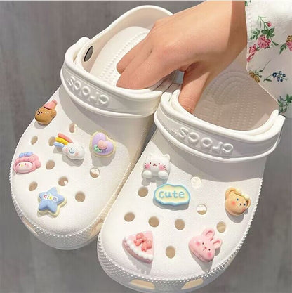 20 Pcs Unisex-Adult Cute Shoe Decoration Charms for Crocs Sandals, Resin Cartoon Flower Pearl Chain Accessories for Girls Women