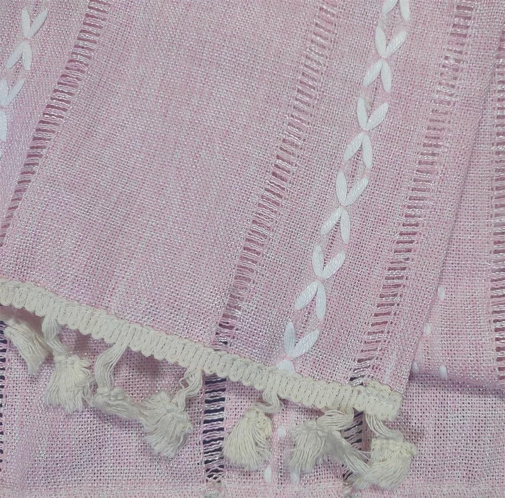 1PC Boho Style Pink Rectangular Tablecloth with Tassel Stripe Pattern, Polyester Woven Desk Cloth for Dresser, Bedside Table, Cabinets, Home Furniture Dust Cover Decor 38x91cm