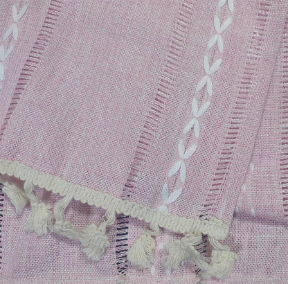 1PC Boho Style Pink Rectangular Tablecloth with Tassel Stripe Pattern, Polyester Woven Desk Cloth for Dresser, Bedside Table, Cabinets, Home Furniture Dust Cover Decor 38x91cm