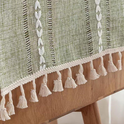 1PC Boho Style Green Rectangular Tablecloth with Tassel Stripe Pattern, Polyester Woven Desk Cloth for Dresser, Bedside Table, Cabinets, Home Furniture Dust Cover Decor 38x91cm